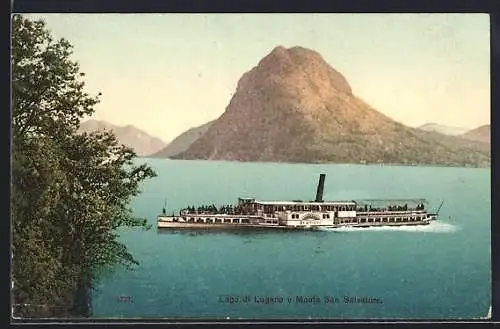 AK Binnenschiff Sempione in Fahrt, Lago di Lugano e Monte San Salvatore