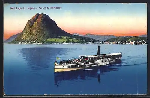 AK Monte S. Salvatore /Lago di Lugano, Dampfschiff auf dem See