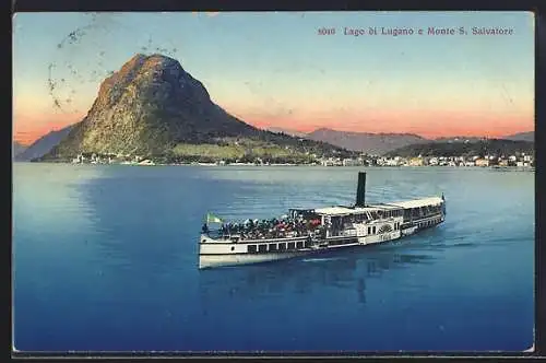 AK Dampfer Italia auf dem Lago di Lugano, Monte S. Salvatore
