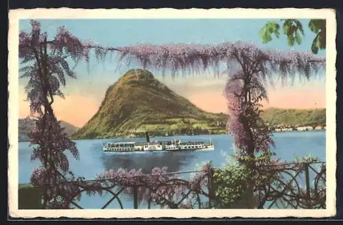 AK Lago di Lugano, Monte S. Salvatore, Dampfer auf dem Wasser