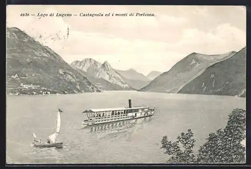 AK Lugano, Raddampfer auf dem See unterwegs