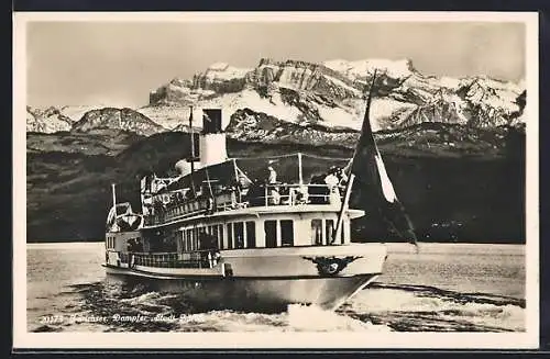 AK Zürichsee, Dampfer Stadt Zürich vor der Küste
