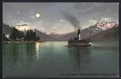 AK La Leman, Dents de Morcies et Dents du Midi, Dampfer