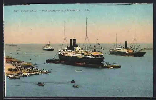 AK Port-Said, Panoramic View Harbour, Hafen