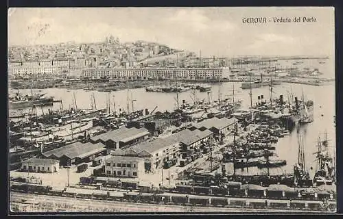 AK Genova, Veduta del Porto, Blick über den Hafen, Segelboote und Dampfer