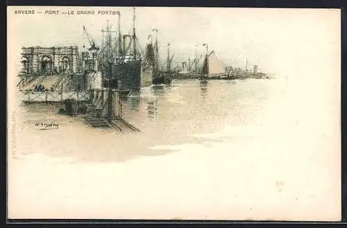 AK Anvers, Port, Le Grand Ponton