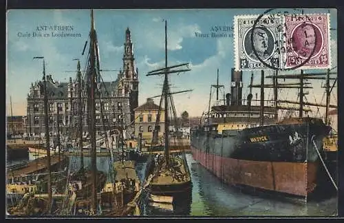 AK Anvers / Antwerpen, Oude Dok en Lodswezen, Alter Hafen mit Schiff Van Dyck