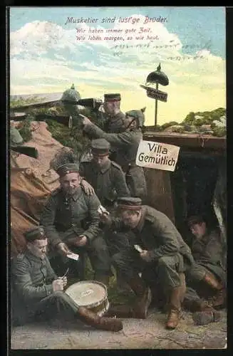 AK Soldaten beim Kartenspiel im Schützengraben