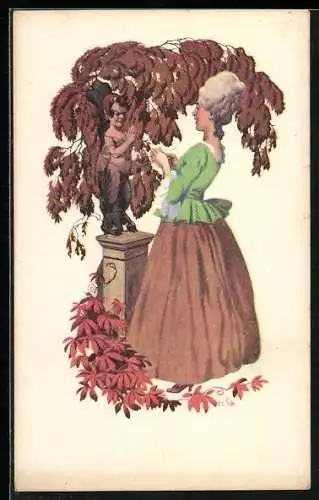Künstler-AK Dame mit Faun