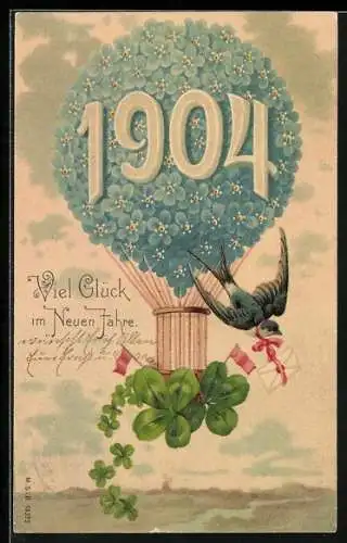 AK Ballon aus Blumen, Jahreszahl 1904