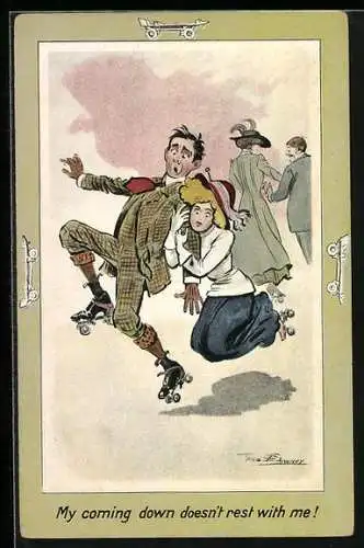 Künstler-AK Unbeholfene Rollschuh-Läufer