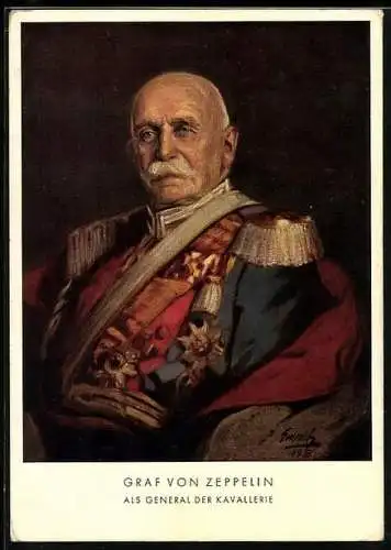 AK Graf Zeppelin in Uniform, Zeppelinpost-Ausstellung anlässlich des 100. Geburtstages des Grafen, Juli 1938