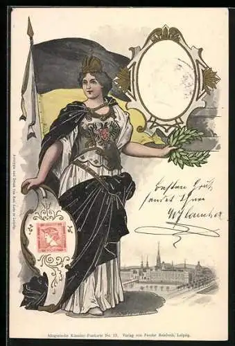 AK Austria mit Flagge, Portrait Kaiser Franz Josef I. von Österreich, Briefmarke KK Post Zeitungs Stämpel