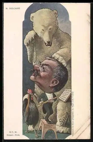 Künstler-AK sign. Sirat: Karikatur von M. Delcassé mit Eisbär