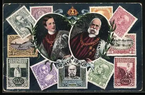 AK Kaiser Franz Josef I. von Österreich, Österreichische Briefmarken