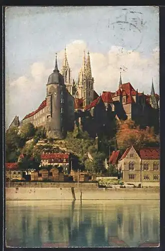 AK Meissen, Albrechtsburg und Dom von der Elbseite gesehen