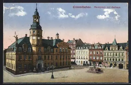 AK Crimmitschau, Marktplatz mit Rathaus