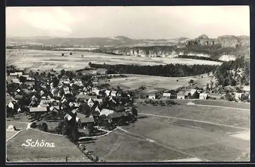AK Schöna / Sächsiche Schweiz, Ortspanorama aus der Vogelschau