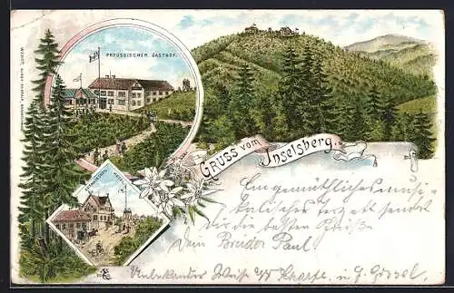 Lithographie Inselsberg, Preussischer Gasthof, Gothaisches Hotel, Ortspartie