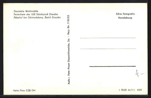 AK Schmiedeberg / Dresden, Gaststätte Wahlsmühle