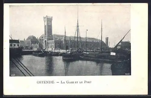 AK Ostende, La Gare et le Port