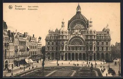 AK Anvers / Antwerpen, Gare centrale, Middenstatie, Bahnhof mit Passanten