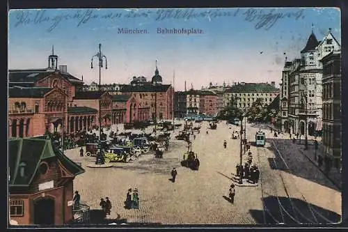 AK München, Bahnhofsplatz mit Strassenbahn