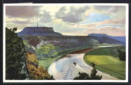 Künstler-AK Photochromie Nr. 5363: Basteiblick elbaufwärts