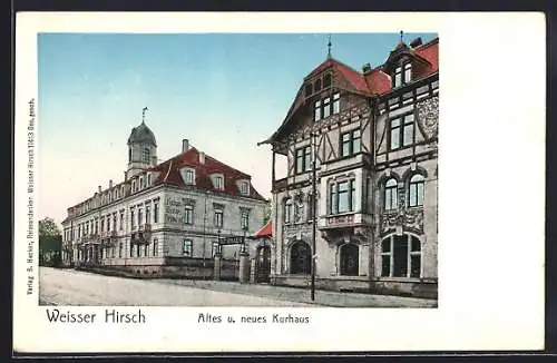 AK Dresden-Weisser Hirsch, Partie am alten und neuen Kurhaus mit Grosse`s Restaurant