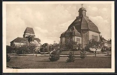 AK Arnsdorf / Sachsen, Kirche und Verwaltungsgebäude der Landesanstalt