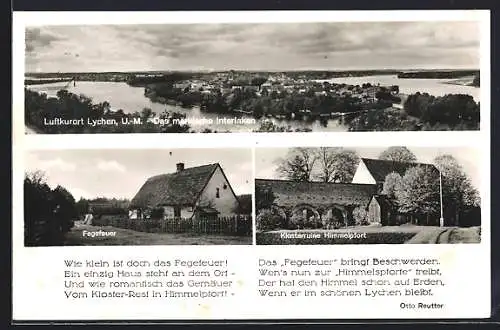 AK Lychen, Blick auf das märkische Interlaken, Fegefeuer, Klosterruine Himmelpfort