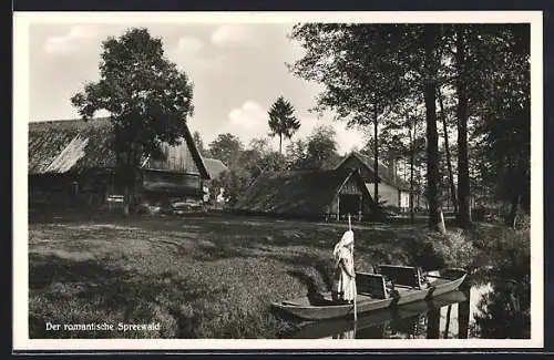 AK Wendisches Bauernhaus mit Kahnschuppen, Tracht Spreewald