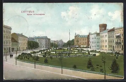 AK Cottbus, Kaiser Wilhelmsplatz mit Strassenbahn
