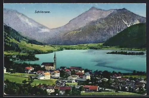 AK Schliersee, Blick über den Ort mit See