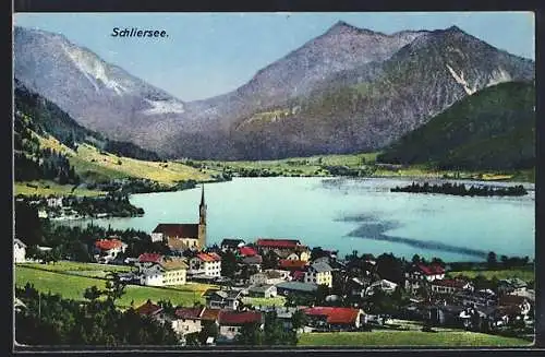 AK Schliersee, Teilansicht mit Bergen