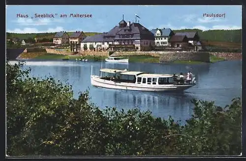 AK Paulsdorf / Maltersee, Ortspartie mit Boot am Gasthaus Seeblick, Talsperre Malter