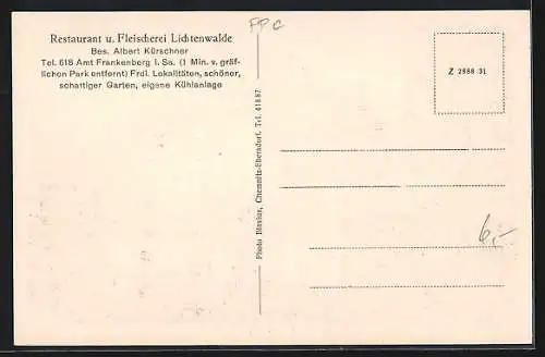 AK Lichtenwalde, Restaurant u. Fleischerei