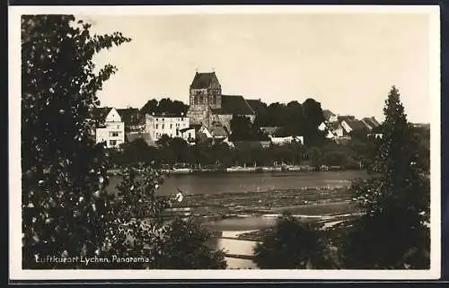 AK Lychen, Panoramaansicht des Ortes mit Wasserpartie