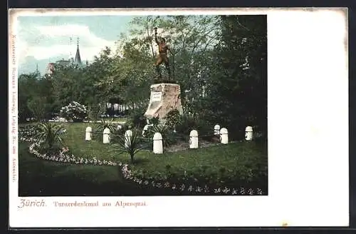 AK Zürich, Turnerdenkmal am Alpenquai