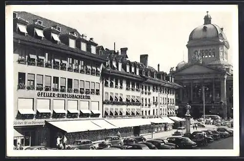 AK Bern, Restaurant Gfeller am Bärenplatz mit Strassenpartie