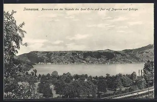 AK Immensee, Panorama von der Veranda des Hotel Eiche und Post auf Zugersee und Gebirge