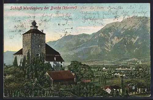 AK Werdenberg bei Buchs, Ansicht vom Schloss mit Bergpanorama