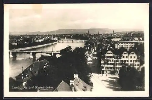 AK Basel, Die drei Rheinbrücken