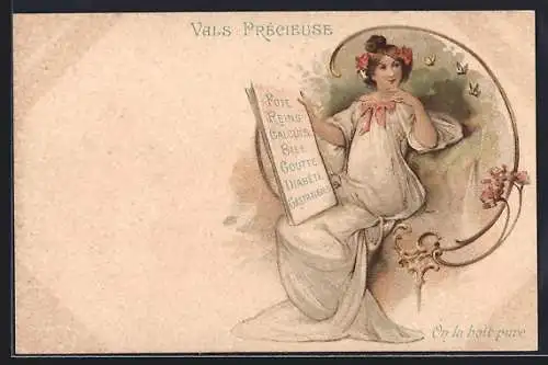 AK Vals Precieuse, On la boit pure, Frau mit Tafel im Nachthemd