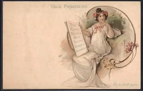 AK Vals Precieuse, On la boit pure, Frau mit Tafel im Nachthemd