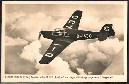 AK Schnellreiseflugzeug Messerschmitt 108 Taifun im Fluge mit eingezogenem Fahrgestell, 