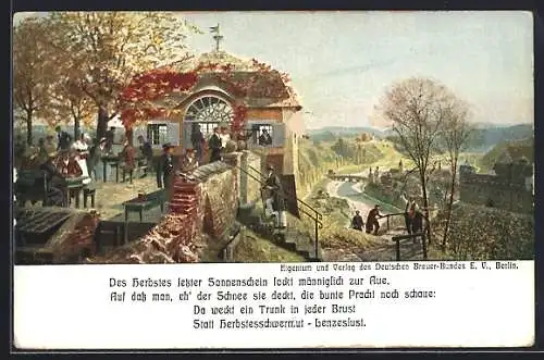 Künstler-AK Zeno Diemer: Biergarten auf einer herbstlichen Terrasse