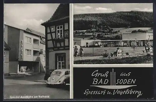 AK Bad Soden / Spessart, Ortspartie, Sprudel-Apotheke am Rathaus