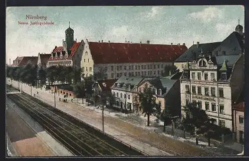 AK Nürnberg, Neues Justizgebäude, Bahngleise