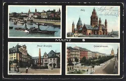 AK Mainz, Dom, Neuer Brunnen, Kaiserstrasse